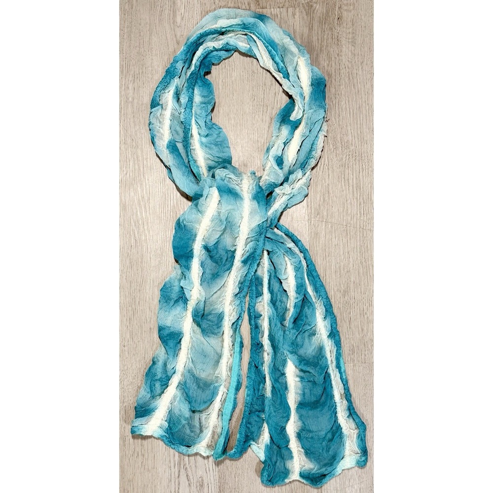 Masino by TDM Design Hand-Dyed Scrunched Silk Wool Scarf Blue Gray Textured 64"